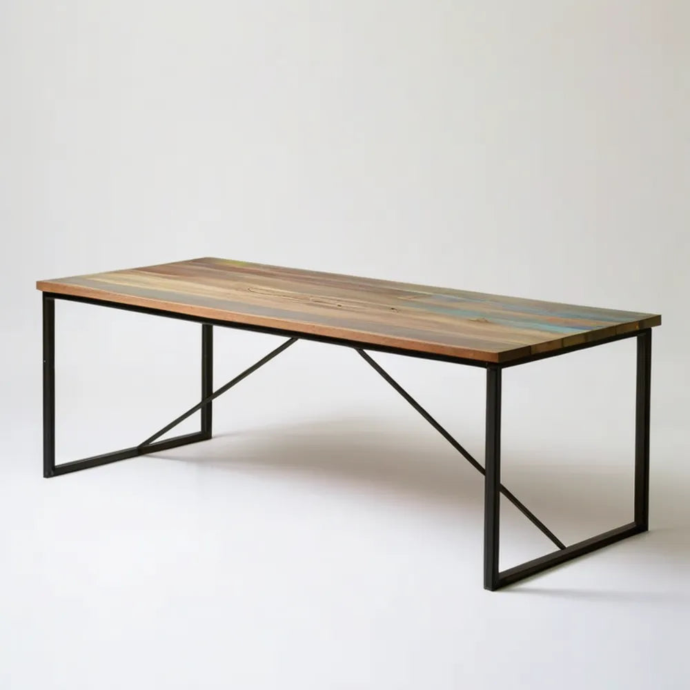 Prostokątny stół do jadalni 180 x 90 x 76 cm z litego drewna i czarnej stali