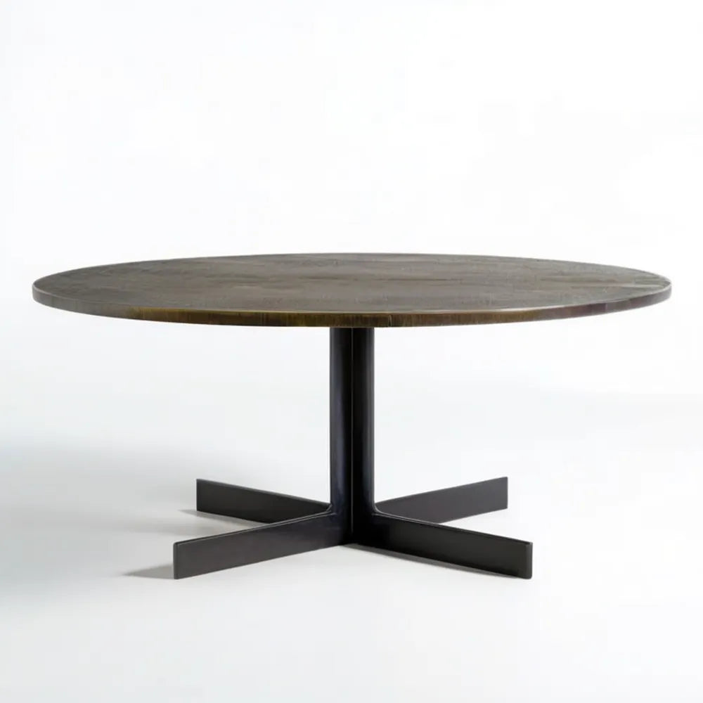 Okrągły stół do jadalni z blatem MDF w okleinie drewnianej, ciemnobrązowy/czarny, Ø 120 x 75 cm