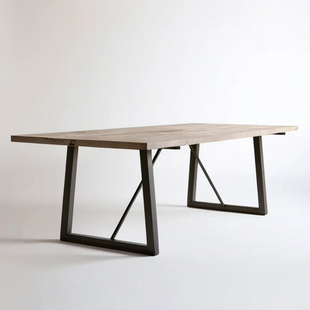 Prostokątny stół z litego dębu na czarnych stalowych nogach 200 x 90 x 75 cm