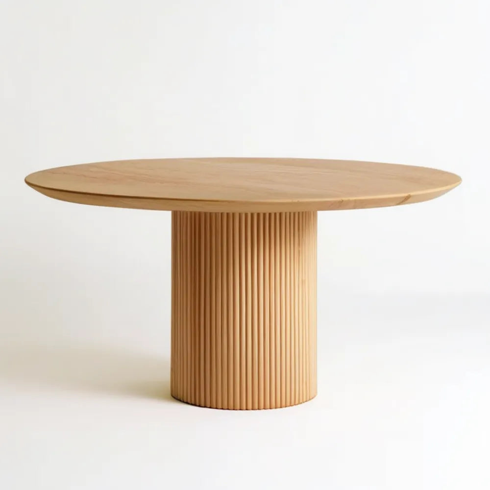 Okrągły stół do jadalni z MDF z fornirem dębowym, naturalny dąb, Ø 120 × 75 cm