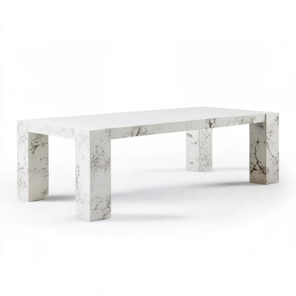 Biały stół do jadalni z efektem marmuru, MDF, 180 x 90 x 75 cm